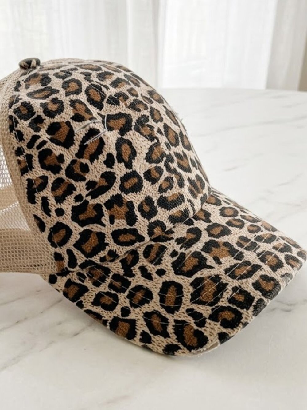 Leopard Print Ladies Baseball Hat with Ponytail Back